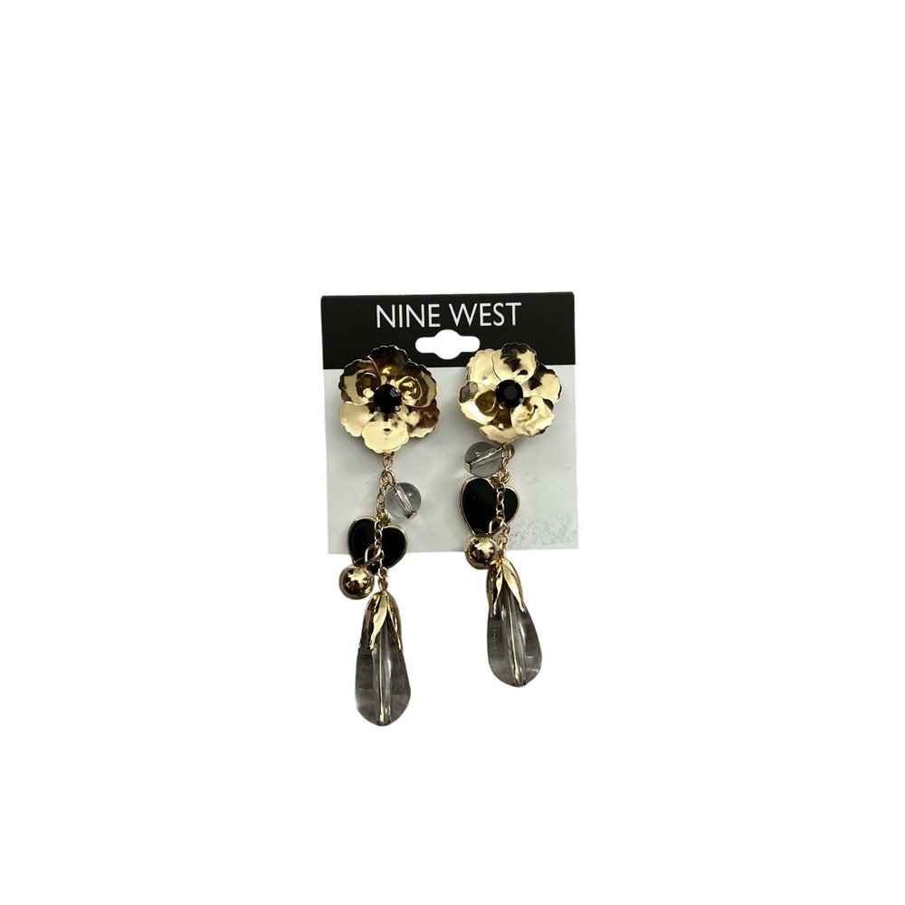 Nine West Drop Earrings‎ Womens OS Gold Black NWT Flower Heart Teardrop Dangle
